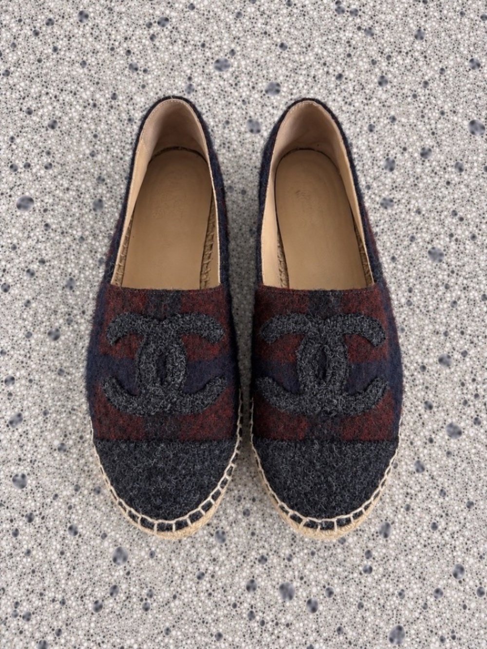 Chanel Espadrilles Tweed & Flannel Plaid Women's Sz 7 US Authentic ❤️